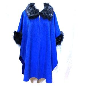 Blue and black suede poncho